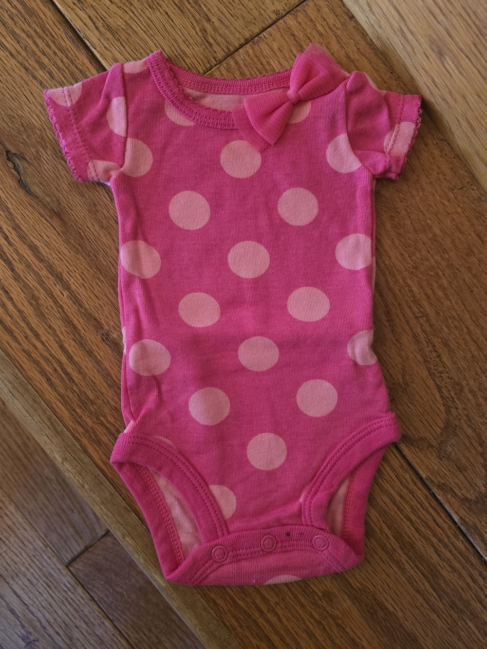 Baby Girl Pink Polka Dot Bow One-Piece Bodysuit